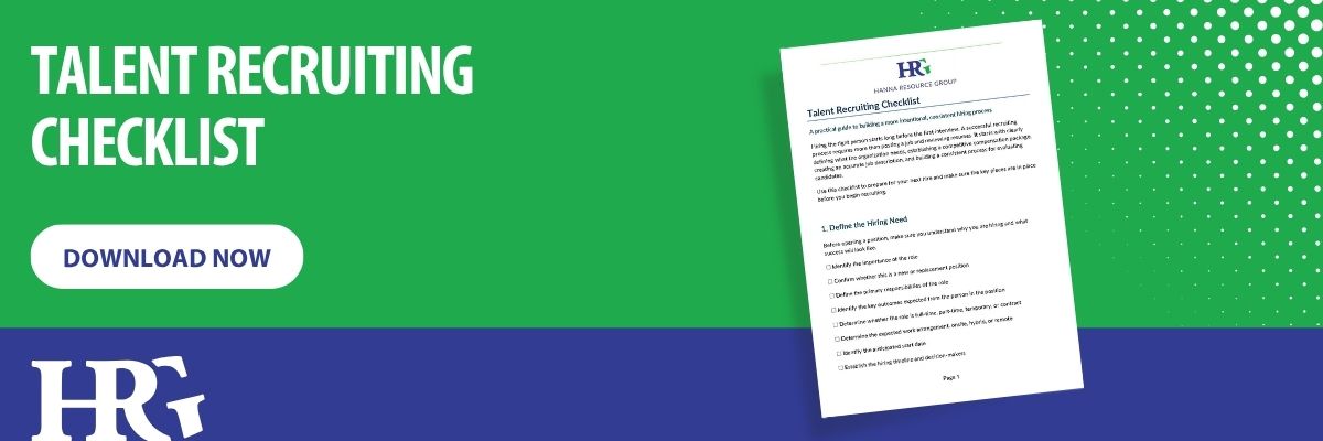 Download Banner with Button - Talent Recruiting Checklist - Hanna Resource Group